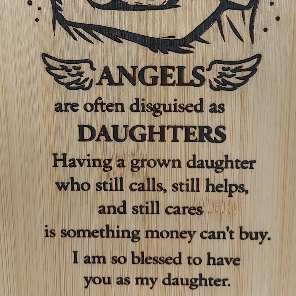 Engraved Bamboo Plaque "Angels are often disguised as Daughters" - Natural - Picture 2 of 2